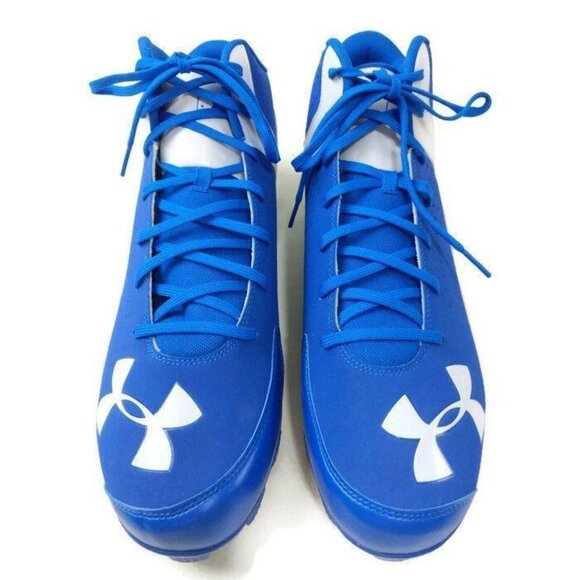 Under Armour Baseball Cleats Mens 15 Leadoff Mid RM Blue White New - Picture 4 of 6